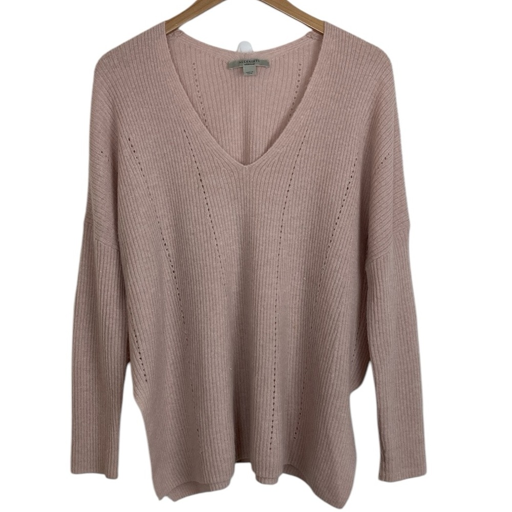 All Saints Rhoda V Neck Nude Pink Sweater
